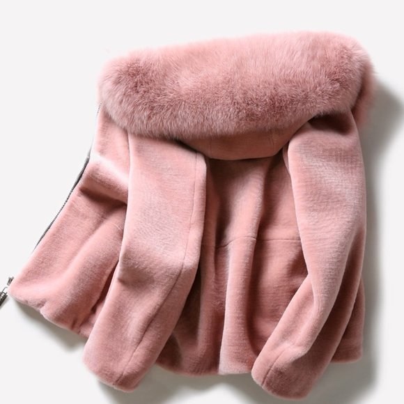 Real fox Fur Collar Wool Jacket S NTW - Picture 9 of 9